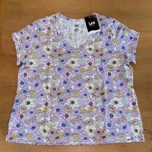 Lee women’s plus size 1X cap sleeve V-neck T-shirt lavender floral new